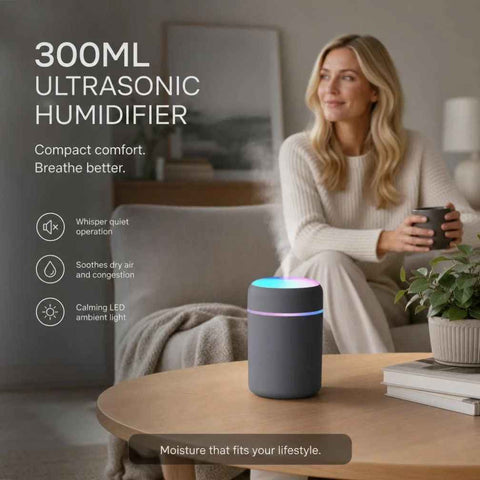 USB Mini Humidifier 300ML Dual Cotton Wicks Grey Boxed, Christmas Gift In Australia - Darrahopens