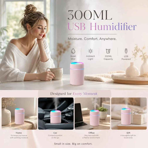 USB Mini Humidifier 300ML Dual Cotton Wicks Pink Boxed, Holiday Present In Australia - Darrahopens