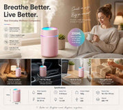 USB Mini Humidifier 300ML Dual Cotton Wicks Pink Boxed, Holiday Present In Australia - Darrahopens