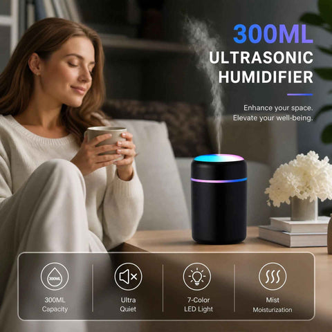 USB Mini Humidifier 300ML Dual Cotton Wicks Black Boxed, Bedroom Gift In Australia - Darrahopens