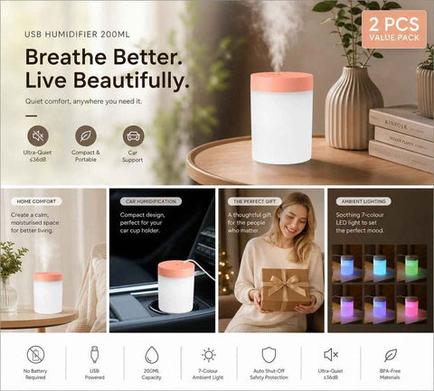 2 Pack USB Humidifier Pink, Festive Gift Pair In Australia - Darrahopens
