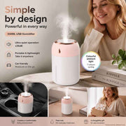 USB Colour Light Mini Humidifier 330ML Pink, Festive Gift In Australia - Darrahopens