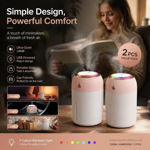 2 Pack Colour Light Humidifier 330ML Pink, Festive Bundle In Australia - Darrahopens