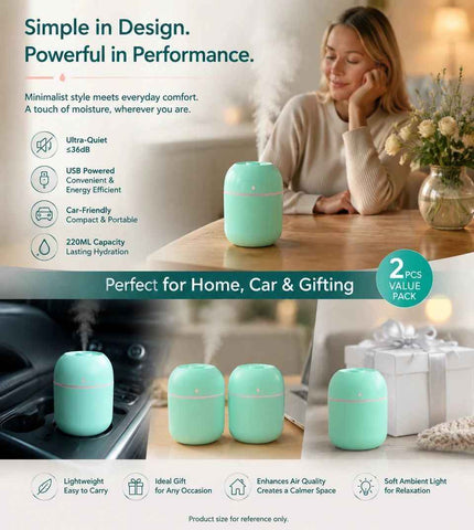 2 Pack Water Drop Humidifier 220ML Green, Office Gift Pair In Australia - Darrahopens