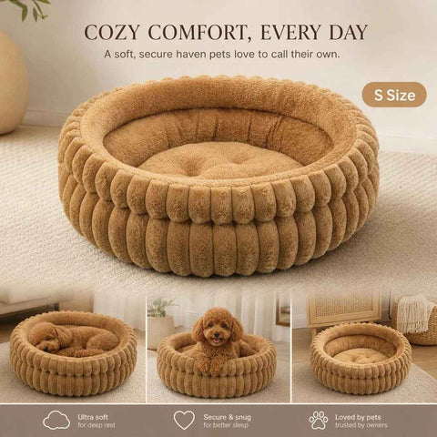 Detachable Round Pet Bed, Thick Warm Moisture Proof For Small Medium Dogs, Coffee Faux Rabbit Fur S Size In Australia - Darrahopens