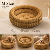 Detachable Round Pet Bed, Cozy Four Season Puppy Nest, Coffee Faux Rabbit Fur M Size