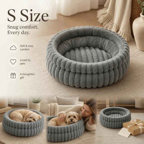 Washable Round Cat Dog Bed, Soft Faux Rabbit Fur Grey S Size, Comfort Rest Gift In Australia - Darrahopens