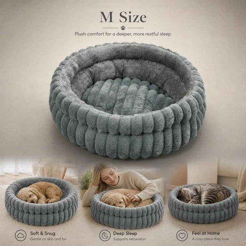 Warm Anti-Damp Pet Round Nest, Grey Faux Rabbit Fur M Size, All Season Daily Use In Australia - Darrahopens