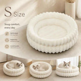 Thick Plush Round Pet Sleeping Bed, Cream Faux Rabbit Fur S Size, Gentle Calming Design In Australia - Darrahopens