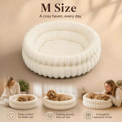Detachable Washable Dog Cat Bed, Cream Faux Rabbit Fur M Size, Indoor Rest Cushion In Australia - Darrahopens