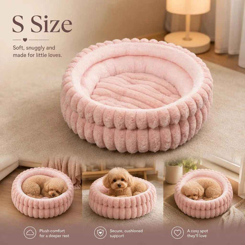 Fluffy Round Pet Nest, Pink Faux Rabbit Fur S Size, Snug Warm For Small Pets In Australia - Darrahopens