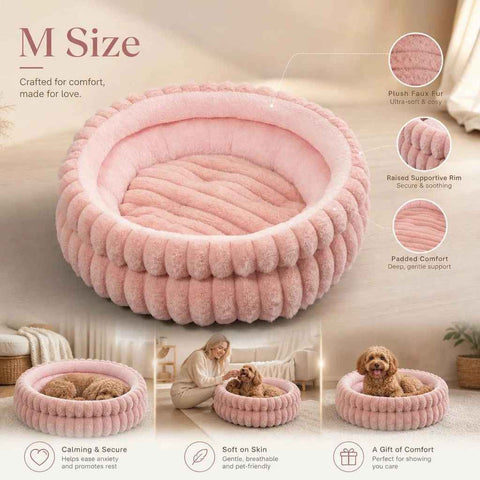 Four Season Universal Pet Round Bed, Pink Faux Rabbit Fur M Size, Holiday Pet Gift In Australia - Darrahopens