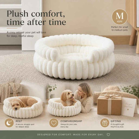 Detachable Notch Pet Round Bed, Cream M Size, Ideal For Medium Breed Puppies In Australia - Darrahopens