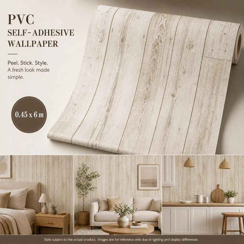 Self Adhesive Background Wallpaper 0.45x6M, Ivory Yellow Wood Grain, Cozy House Renovation In Australia - Darrahopens