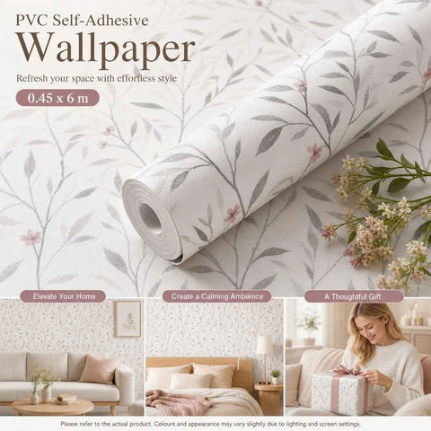 Self Adhesive Retro Background Wall Film 0.45x6M, White Base Floral Texture, Soft Aesthetic Decor In Australia - Darrahopens