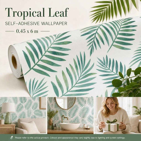 Self Adhesive PVC Wall Decal 0.45x6M, Nordic Palm Leaf Print, Tropical Fresh Background In Australia - Darrahopens