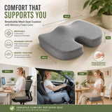 Slow Rebound Seat Pad 45x36x7, Breathable Mesh Grey, Comfort For Car & Desk Chairs