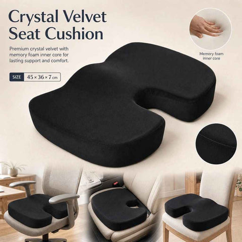 Slow Rebound Hip Cushion 45x36x7, Crystal Velvet Black, Soft Office Seat Support In Australia - Darrahopens