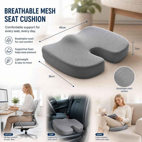 Cooling Gel Seat Pad 45x36x7, Breathable Mesh Grey, Ergonomic Car Office Accessory In Australia - Darrahopens