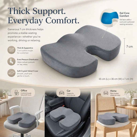 Cooling Gel Ergonomic Seat Pad 45x36x7, Crystal Velvet Grey, All Day Comfort In Australia - Darrahopens