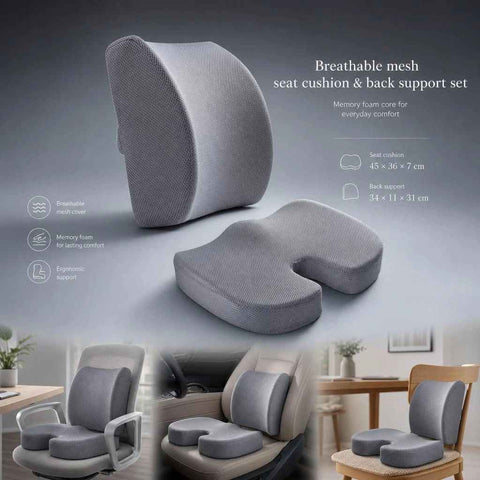 Mesh Grey Seat Waist Cushion Combo 45x36x7, Ergonomic Pack For Home & Vehicle In Australia - Darrahopens