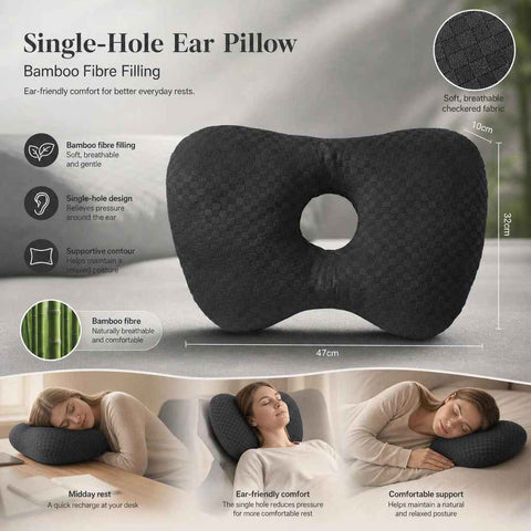 Extra Large Single Hole Ear Pillow 47x32x10, Black, Extra Wide Space For Over-Ear Headphones In Australia - Darrahopens