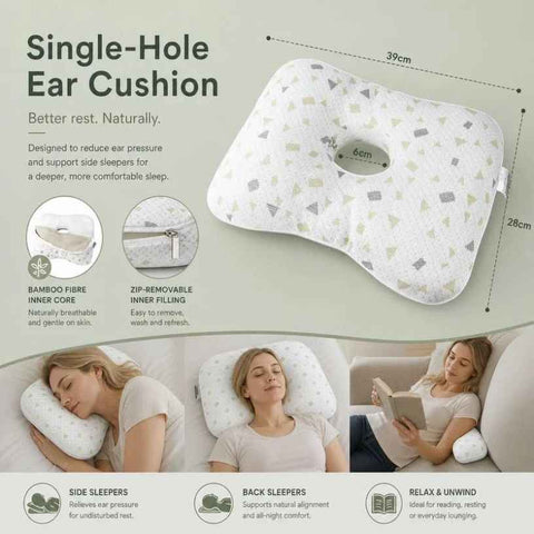 Washable Inner Ear Guard Pillow 39x28x6, Bohr Grey, Comfortable Daily Rest