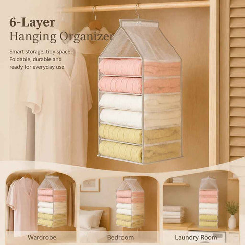 Large PVC Hanging Wardrobe Storage Organiser, 6 Compartment Garment Divider, Vertical Clothes Trousers Storage Pouch, Dusk Grey In Australia - Darrahopens