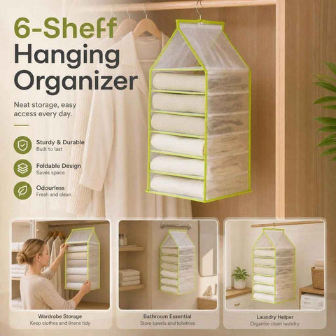 Vertical PVC Hanging Garment Storage Bag, 6 Section Separated Wardrobe Organiser, Forest Green In Australia - Darrahopens