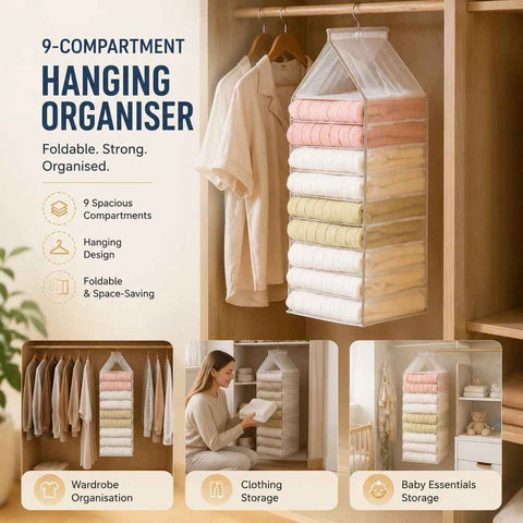 Extra Large PVC Hanging Wardrobe Storage Caddy, 9 Compartment Layered Trousers & Clothes Divider, Dusk Grey In Australia - Darrahopens