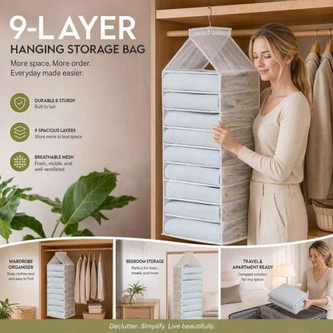 PVC Vertical Hanging Garment Organiser, 9 Slot Separated Wardrobe Storage For Apparel, Snow White In Australia - Darrahopens