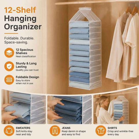 Oversize Vertical PVC Wardrobe Storage Organiser, 12 Slot Garment & Trousers Separator, Dusk Grey In Australia - Darrahopens