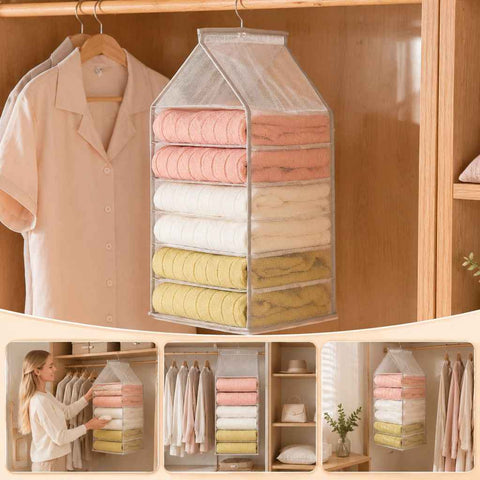 Spacious PVC Vertical Wardrobe Hanging Organiser, 6 compartment split storage for trousers & garments, space-saving Dusk Grey In Australia - Darrahopens