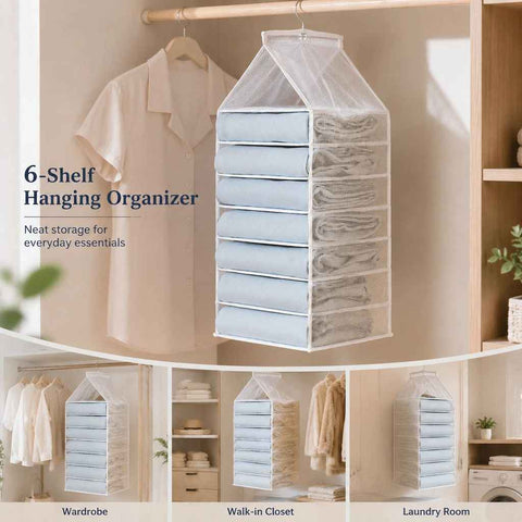 Clear PVC Layered Hanging Clothes Sorter, 6 segmented pockets for pants and daily apparel, neat Snow White In Australia - Darrahopens
