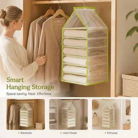 Heavy-duty PVC Wall Mount Garment Storage Pouch, 6 divided slots to separate bottoms & tops, fresh Forest Green In Australia - Darrahopens