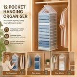 Transparent PVC Multi-section Hanging Garment Bag, 12 segmented slots for easy trouser & outfit organisation, bright Snow White In Australia - Darrahopens