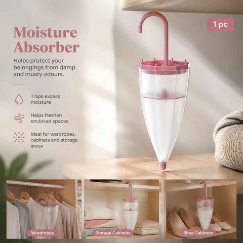 Aroma Infused Hanging Humidity Control Container, Create Refreshing Closet Vibe, Mini Mould & Odour Eliminator, Umbrella Shape, Pink In Australia - Darrahopens