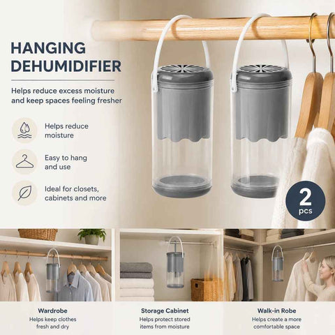 Twin Pack Grey Cloud Hanging Dehumidifier Boxes, Soft Neutral Scent For Calm Minimalist Closets, Banish Unpleasant Stale Storage Smells In Australia - Darrahopens