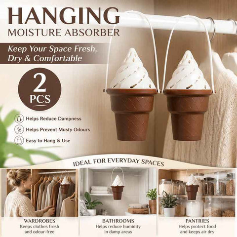 2 Pack Ice Cream Shaped Suspended Moisture Absorbers, Cute Decor + Dehumidifying Function, Bring Cheerful Vibe To Dull Damp Wardrobes In Australia - Darrahopens