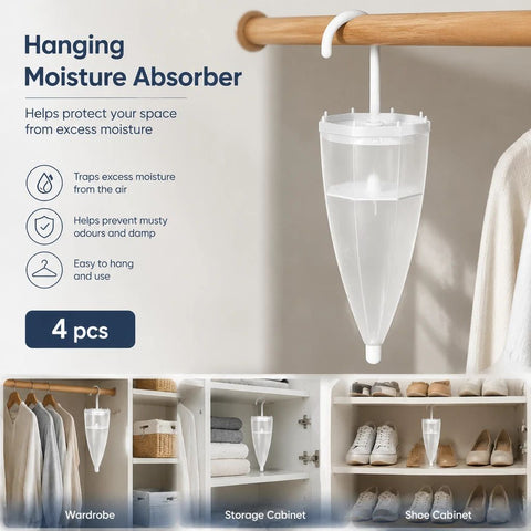 4 Pack White Umbrella Hanging Wardrobe Dehumidifiers, Whole Wardrobe Freshness Bundle, Scented Pad Stops Mould And Stale Clothing Smells In Australia - Darrahopens
