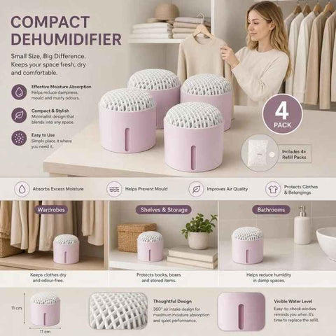 Quad Pack Purple Tabletop Anti-Humidity Containers, Multi-Cabinet Office & Bedroom Solution, Complete Desiccant & Fragrance Sheet Each In Australia - Darrahopens