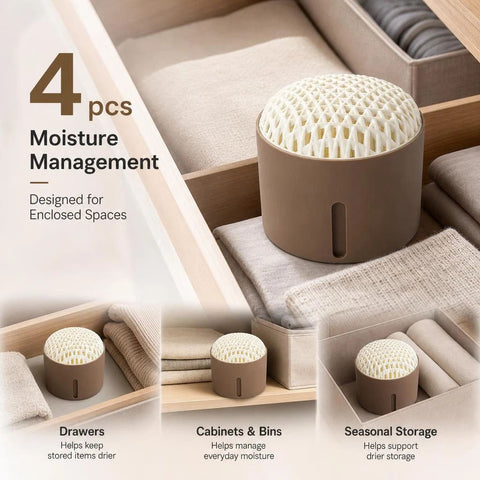 Four Pack Coffee Desktop Moisture Removing Boxes, Warm Homely Scent For Multiple Bedroom Storage Units, Desiccant And Absorbent Pad Included