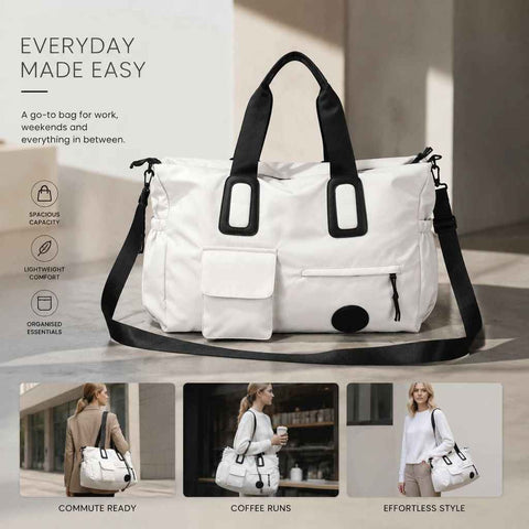 Spacious Lightweight Overnight Carry Bag, Workout & Casual Shoulder Hand Bag, White In Australia - Darrahopens