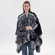 Fashion Style Cosy Knit Outfit Cape, Crafted With Faux Cashmere, Solid Black Shade In Australia - Darrahopens