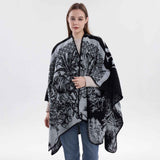 Fashion Style Cosy Knit Outfit Cape, Crafted With Faux Cashmere, Solid Black Shade In Australia - Darrahopens