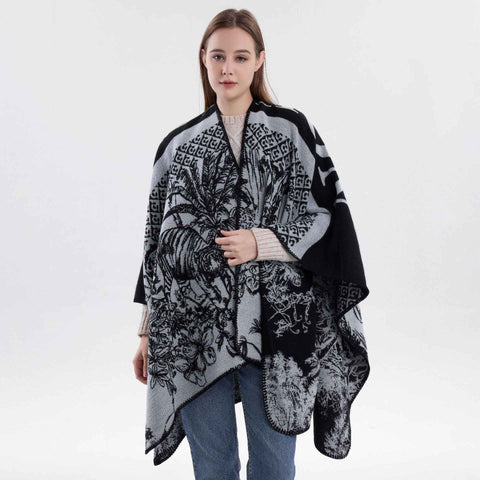 Fashion Style Cosy Knit Outfit Cape, Crafted With Faux Cashmere, Solid Black Shade In Australia - Darrahopens