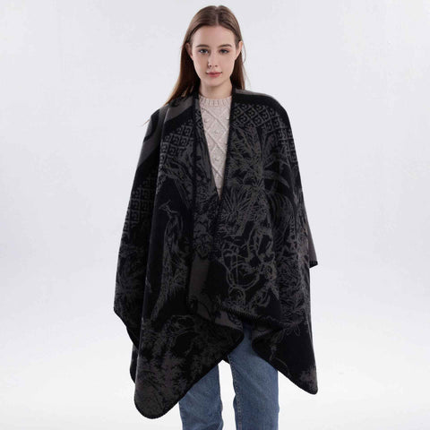 Trend Fashion Faux Cashmere Knit Wrap, Versatile Matching Shawl In Black Grey Tone In Australia - Darrahopens