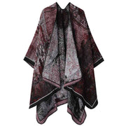 Warm Outerwear Knit Poncho, Realistic Landscape Graphic, Rich Black Red Tones In Australia - Darrahopens