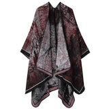 Warm Outerwear Knit Poncho, Realistic Landscape Graphic, Rich Black Red Tones In Australia - Darrahopens