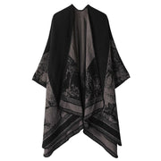 Relaxed Fit Faux Cashmere Outfit Shawl, Cute Forest Deer Motif, Muted Black Grey In Australia - Darrahopens